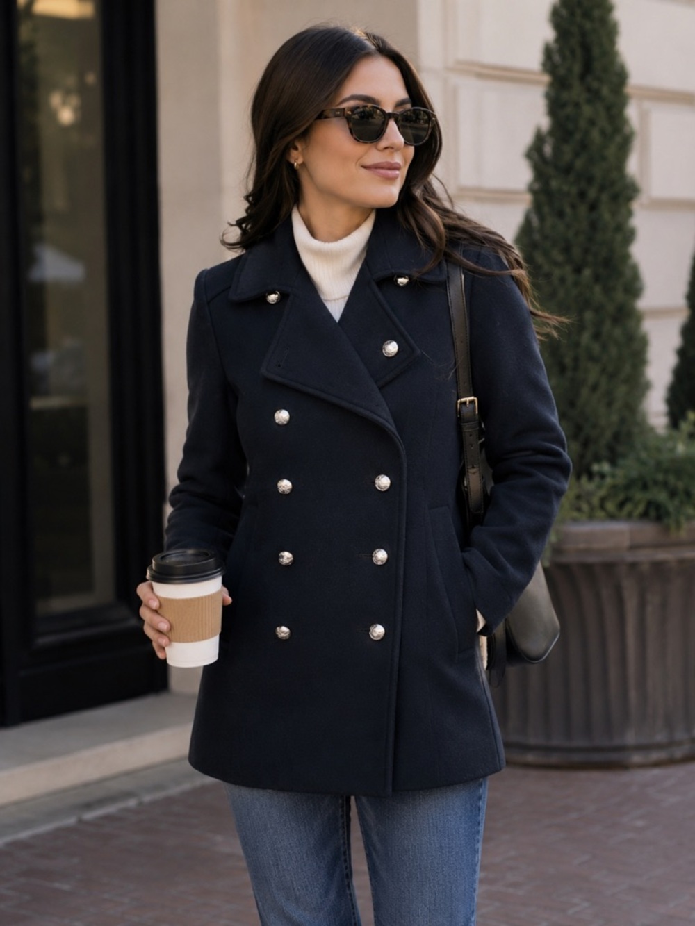 Zara Short Coat With Gold Metallic Buttons Black